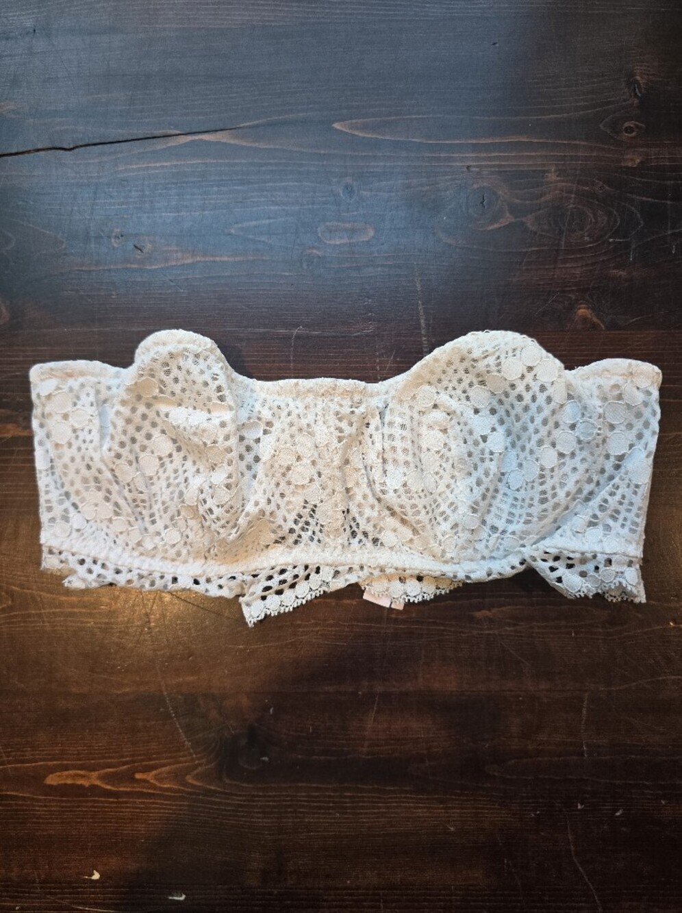 Victoria's Secret White Floral Crochet Lace Strapless Bandeau Bralette - Size S
